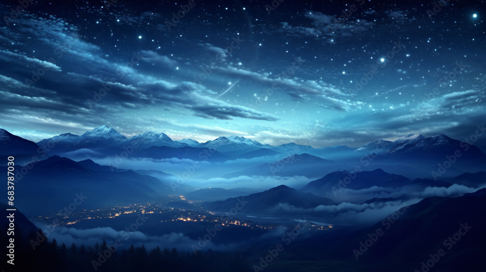 Starry night sky. only sky mountains and stars.