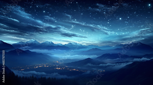 Starry night sky. only sky mountains and stars.