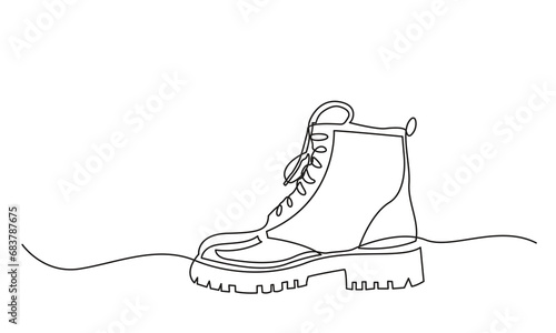 Continuous line drawing of man boots. Single one-line art of footwear illustration. Vector illustration. man boots isolated on a white background.