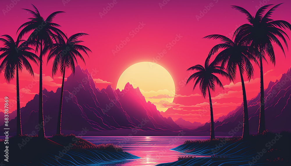 a synthwave sunset in vaporwave style