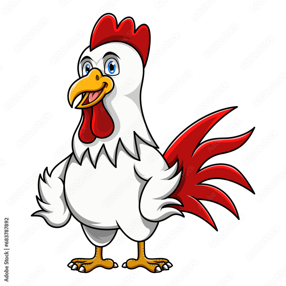 cartoon rooster posing on white background 