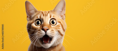 A Delightfully Surprised Cat Captured Against a Vibrant Orange Background, Eliciting a Playful Expression of Feline Amazement and Curiosity in a Moment of Whimsical Charm