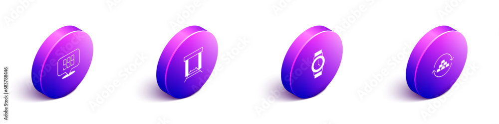 Set Isometric Gold bars 24k, mine, Wrist watch and exchange money icon. Vector Set Isometric Gold bars 24k, mine, Wrist watch and exchange money icon. Vector