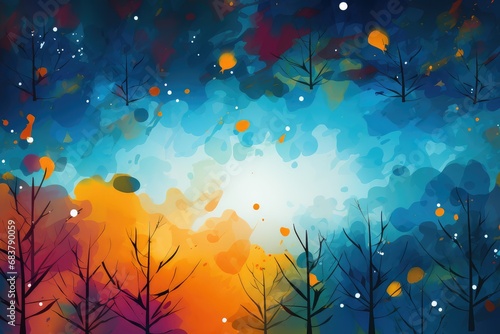 Abstract watercolor background with fire in forest and sky. Abstract background for Burns Night