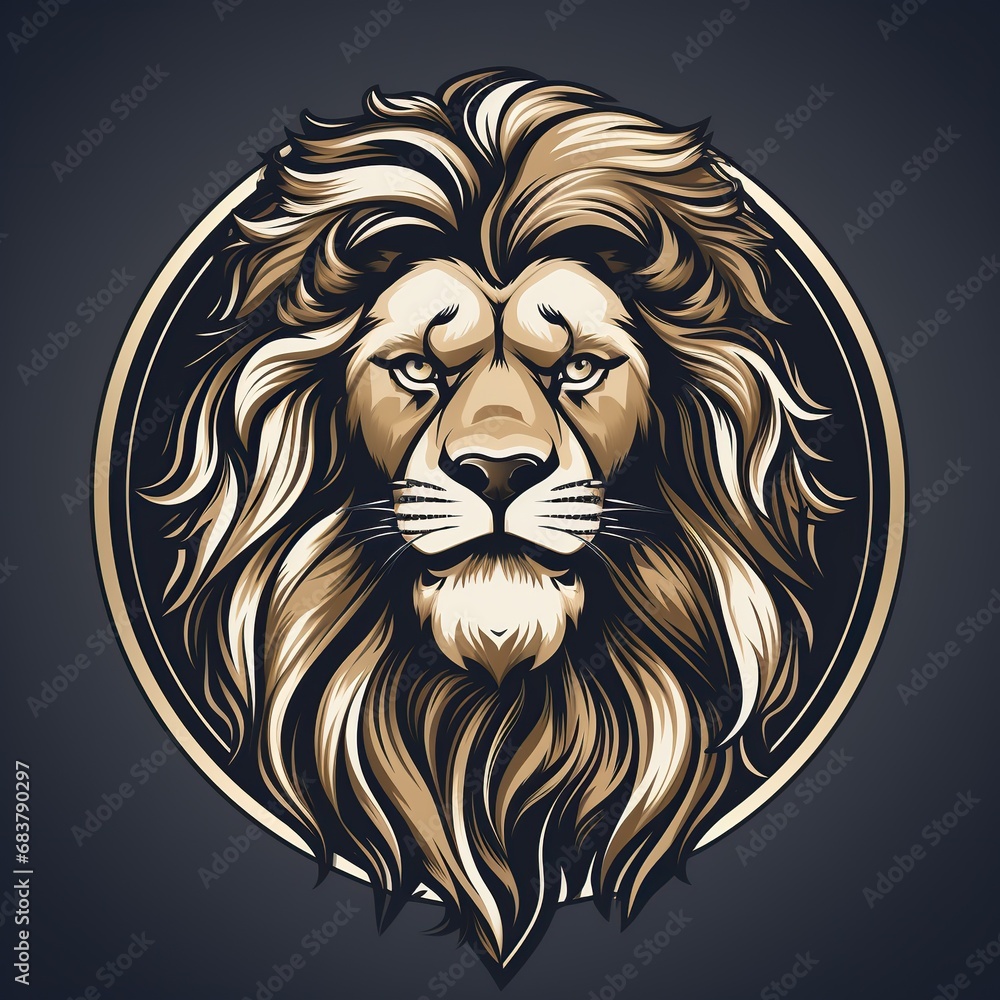 round logo emblem with a lion's head on dark background
