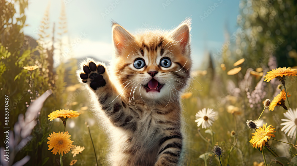 cat waves his paw on the garden cat waves his paw on the garden