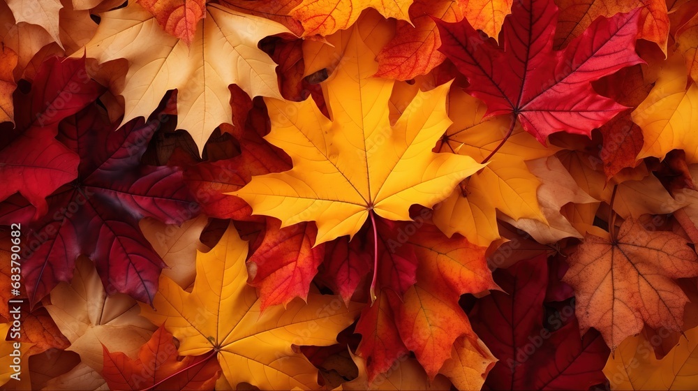 Vibrant maple leaves, displaying a spectrum of fall colors, isolated on a white background. Their autumnal hues evoke thoughts of Thanksgiving and the changing seasons