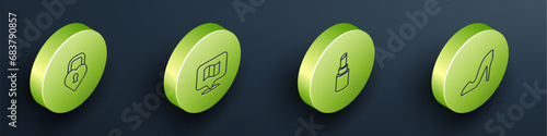 Set Isometric line Castle in the shape of heart, Flag France, Lipstick and Woman shoe icon. Vector