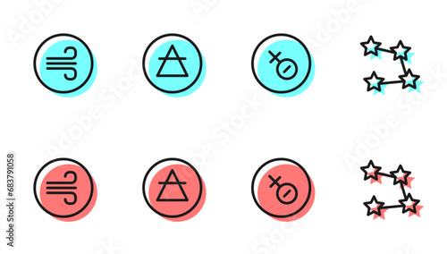 Set line Venus symbol, Windy weather, Air element and Star constellation zodiac icon. Vector