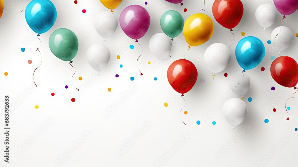 Colorful balloons on white background, confetti. Colorful balloons on white background, confetti.
