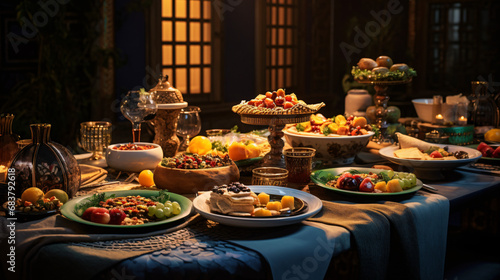 Table setting for Ramadan food iftar low seating