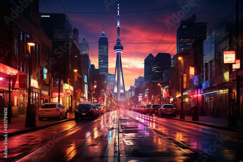 vibrant portrays juxtaposition of urban life and elemental power of lightning, showcasing a city skyline, dazzling bolts, and coexistence of human civilization and natural forces