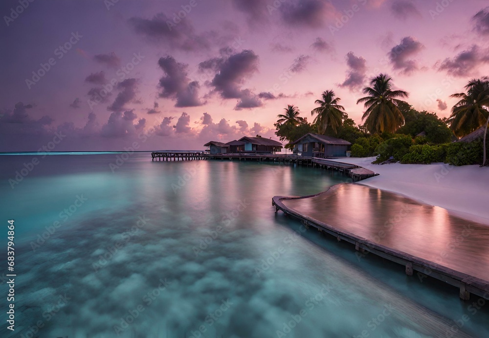 Obraz premium Tropical Twilight: Maldives' Baa Atoll Evening Reflections.