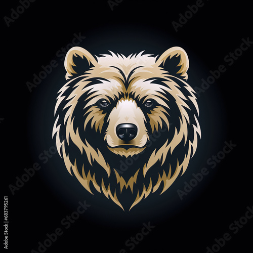 logo emblem with the head of brown grizzly bear on black background