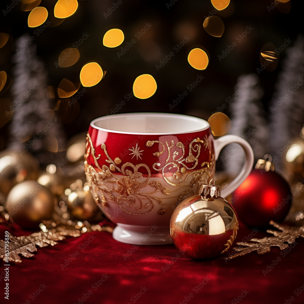 Coffee cup with Christmas decorations Coffee cup with Christmas decorations