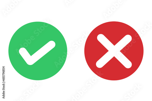 yes and no buttons, do and don't button, tick and cross buttons, checkmark and crossmark button isolated on white in round circle green and red color vector illustration photo