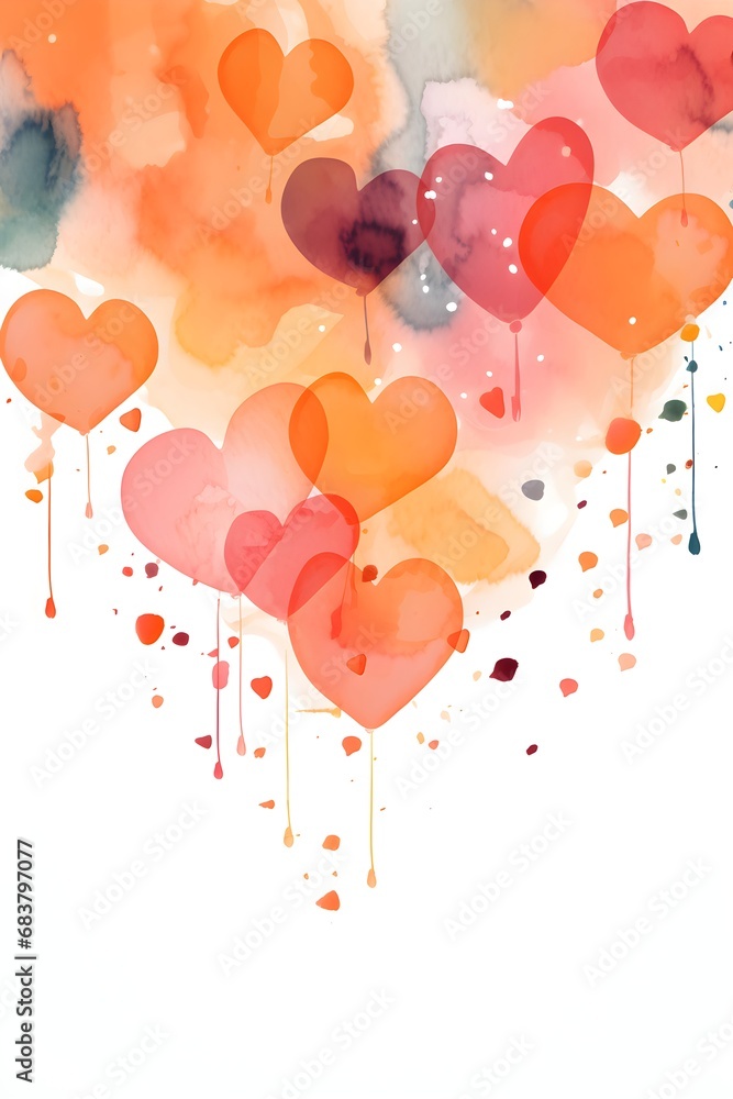 Fototapeta premium Abstract hearts watercolor background. Invitation and celebration card.