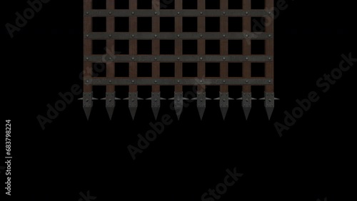 Medieval Castle's Gate Opening On Alpha Background