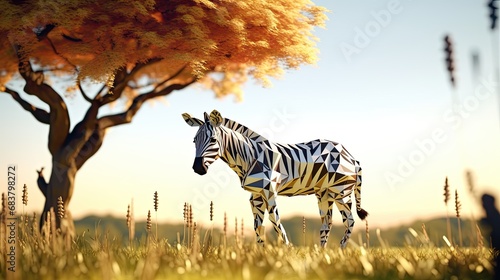 Portrait of a zebra in a geometric shape  photo in a national geographic natural environment.