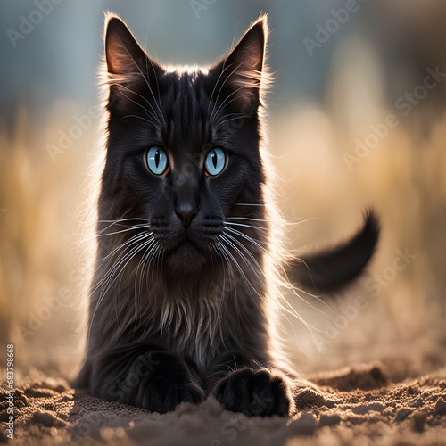 The mysterious charm of a cat with shining blue eyes
 photo