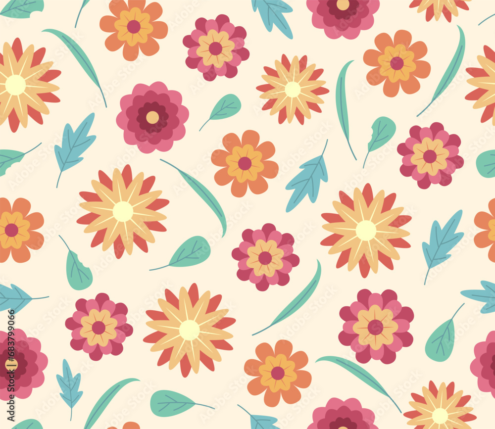 Seamless Pattern of Colorful Flowers Blooming for Floral Concept Background