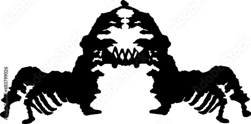 A vector illustration of a rorschach inkblot in the shape of a spider-like monster. A Rörschach test. Psychology, nightmares, phobias, spiders. 
