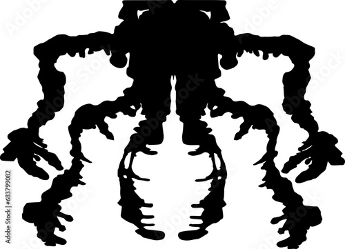 A vector illustration of a rorschach psychological inkblot. A Rörschach test. Psychology, nightmares, phobias, monsters, halloween, tentacles, beetle, pincers, elephant, ... 