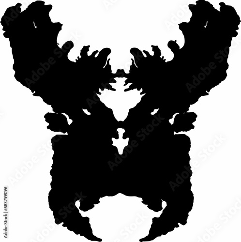 An illustration of a rorschach psychological inkblot in the shape of the devil. Psychology, nightmares, phobias, monsters, halloween, demons, the devil, satan. 