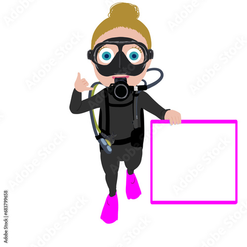 Girl scuba diver with message board  © Keiko
