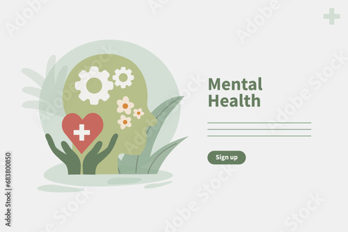 World Mental Health Day illustration, Feel confident, relax, accept and love . Selfcare and acceptance concept. photo