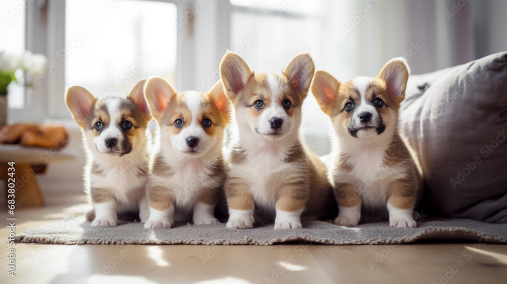 Group of cute corgi puppies