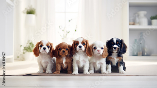 Group of cute spaniel puppies