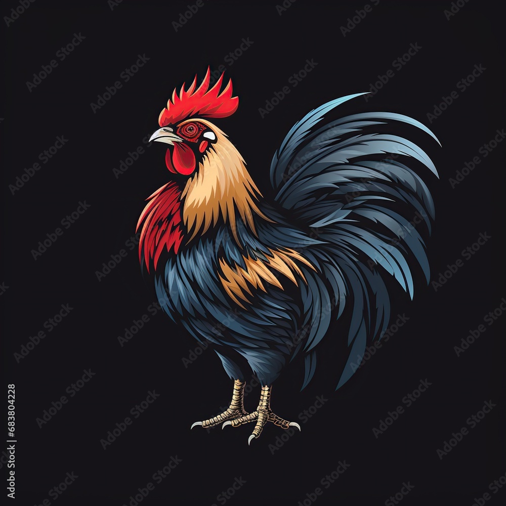 Fototapeta premium logo emblem with a rooster on black isolated background