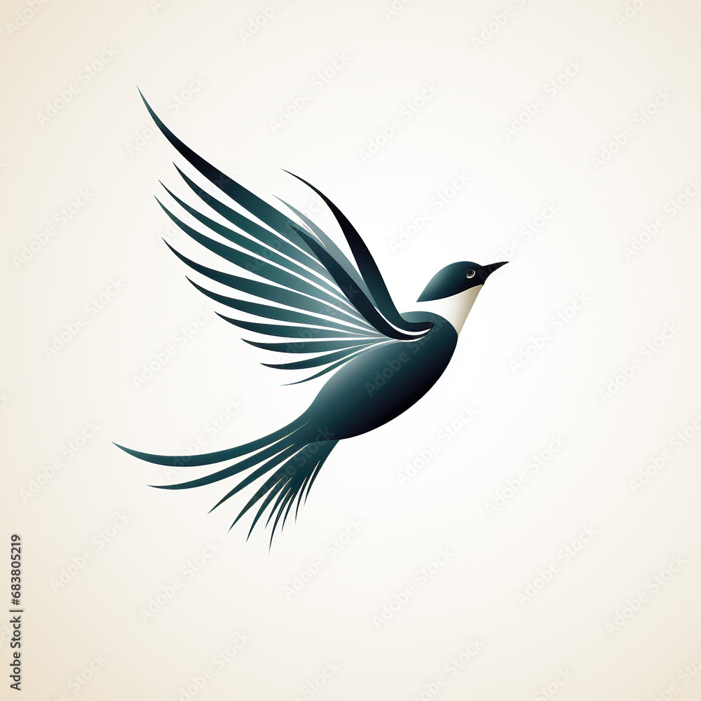 Obraz premium minimalistic logo tattoo emblem with bird silhouette on a white isolated background