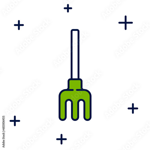 Filled outline Garden rake icon isolated on white background. Tool for horticulture, agriculture, farming. Ground cultivator. Vector