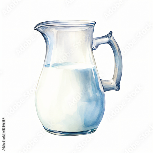 Watercolor Jug of Milk Clipart isolated on white background