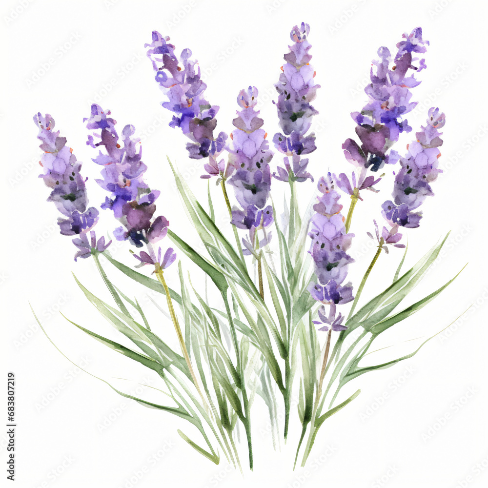 Watercolor Lavender Clipart isolated on white background