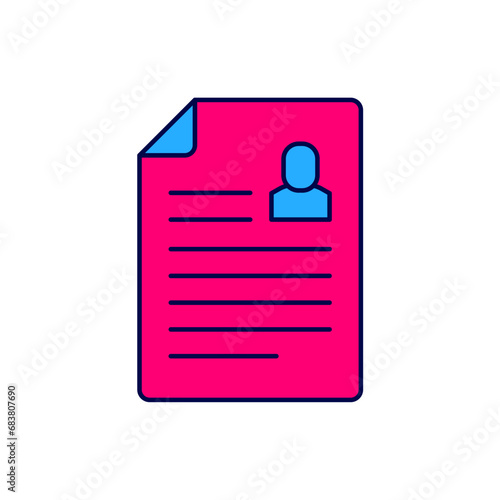 Filled outline Resume icon isolated on white background. CV application. Searching professional staff. Analyzing personnel resume. Vector
