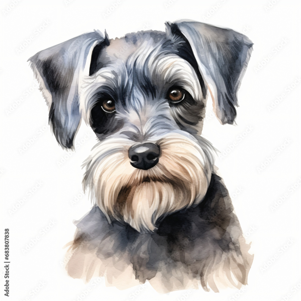 Watercolor Miniature Schnauzer Clipart isolated on white background