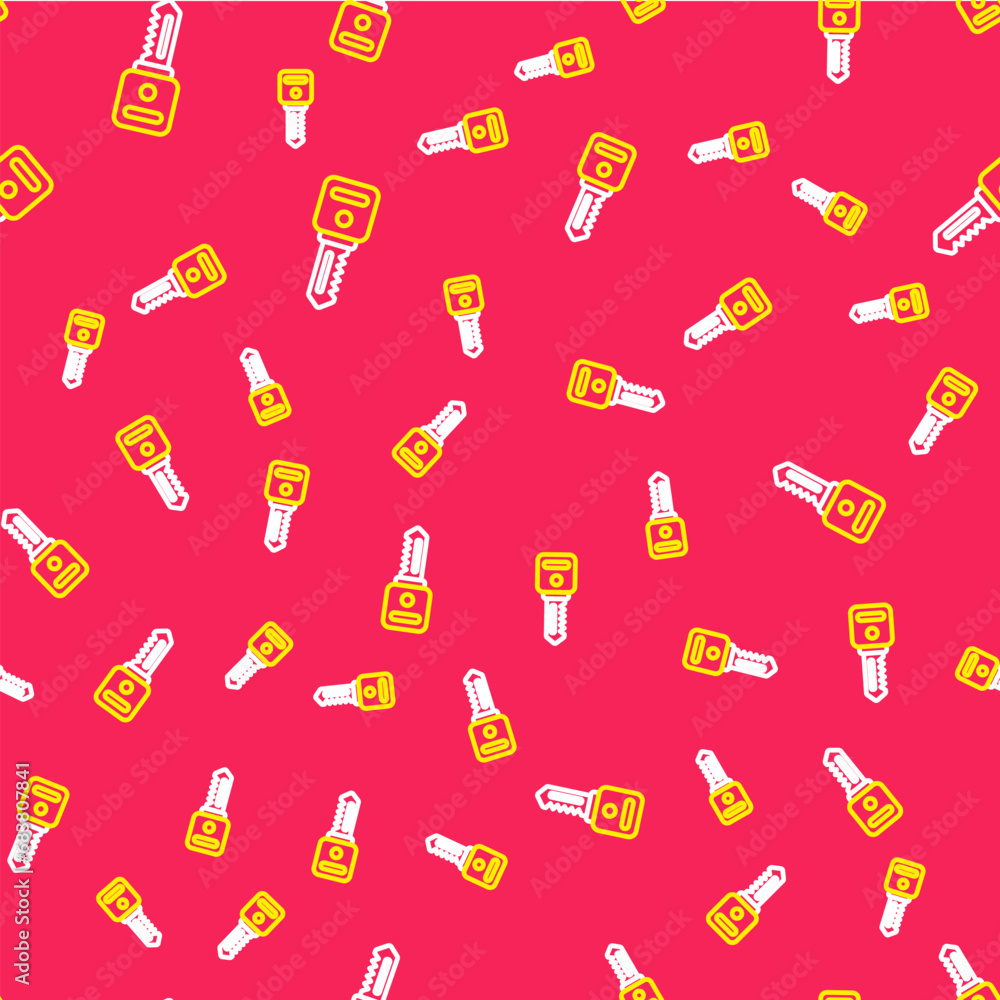 Line House key icon isolated seamless pattern on red background. Vector Line House key icon isolated seamless pattern on red background. Vector