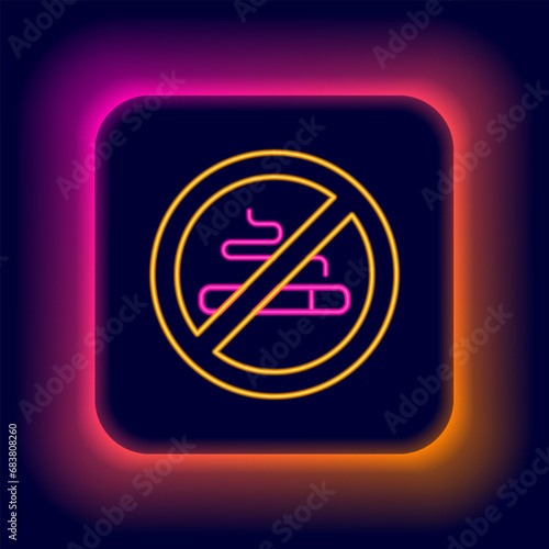 Glowing neon line No Smoking icon isolated on black background. Cigarette symbol. Colorful outline concept. Vector