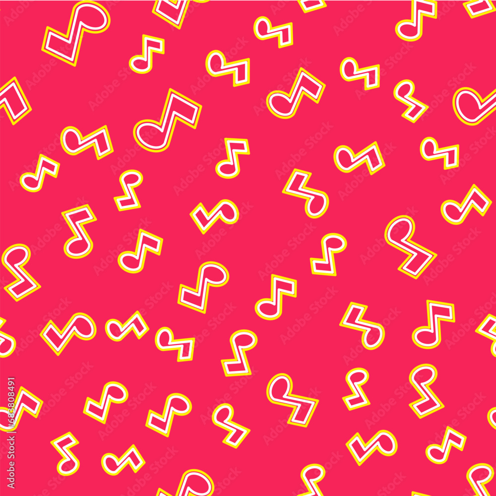 Line Music note, tone icon isolated seamless pattern on red background. Vector Line Music note, tone icon isolated seamless pattern on red background. Vector