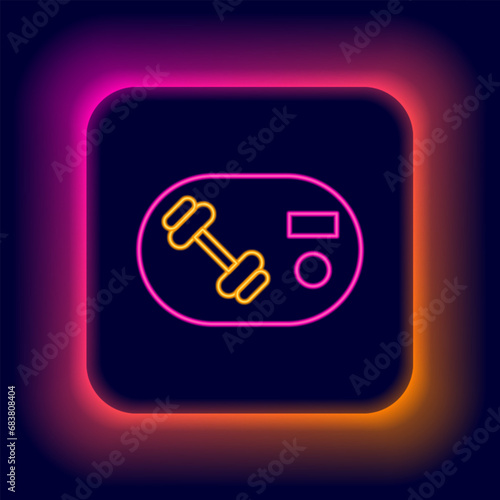 Glowing neon line Fitness club, gym card icon isolated on black background. Colorful outline concept. Vector