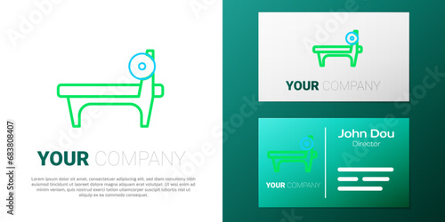Line Bench with barbel icon isolated on white background. Gym equipment. Bodybuilding, powerlifting, fitness concept. Colorful outline concept. Vector
