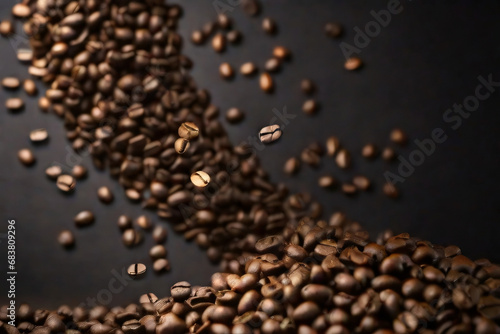 Kaffeespiele: Kaffebohnen fliegen in der Luft und bilden eine Spirale