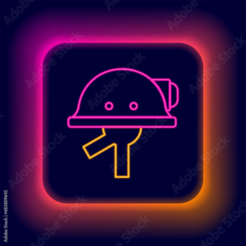 Glowing neon line Miner helmet icon isolated on black background. Colorful outline concept. Vector