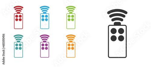 Black Remote control for the camera icon isolated on white background. An auxiliary device that allows you to work with a camera from a distance. Set icons colorful. Vector