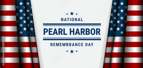 Pearl Harbor banner background with USA flag and Pearl Harbor Remembrance Day text lettering on white background - United States National Holidays vector Illustration