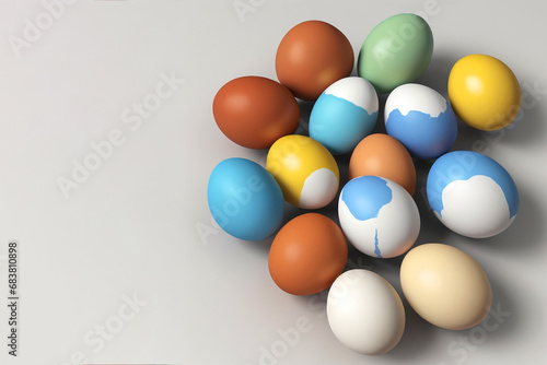 Multi-colored eggs. Background postcard for Easter.