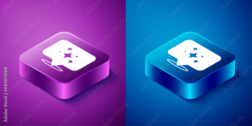 Isometric Home cleaning service concept icon isolated on blue and purple background. Building and house. Square button. Vector Isometric Home cleaning service concept icon isolated on blue and purple background. Building and house. Square button. Vector